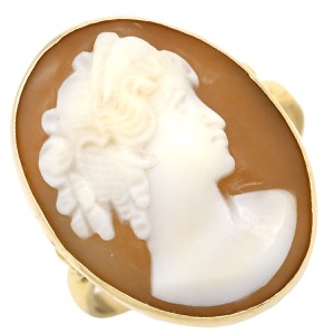 リング 指輪 カメオリング K14YG ゴールド シェル 彫刻 585  中古