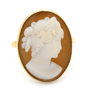リング 指輪 カメオリング K14YG ゴールド シェル 彫刻 585  中古