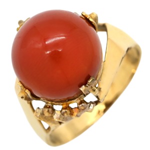 リング 指輪 珊瑚リング K18YG ゴールド サンゴ  中古