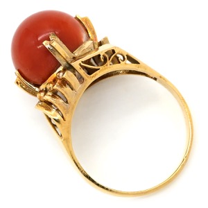 リング 指輪 珊瑚リング K18YG ゴールド サンゴ  中古