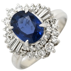 リング 指輪 ブルーサファイア ダイヤリング Pt900 シルバー 青  中古