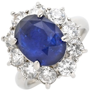 リング 指輪 ブルーサファイア ダイヤリング Pt950 シルバー 青 スリランカ産  中古