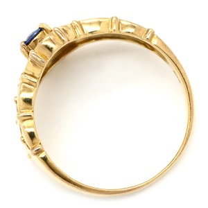 リング 指輪 ブルーサファイア ダイヤリング K18YG ゴールド 青 18K 750 YG 中古