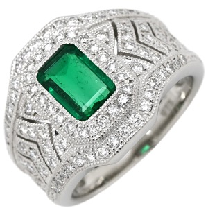 リング 指輪 エメラルド ダイヤ Pt900 シルバー グリーン 緑 カクテルリング パヴェダイヤ 中古