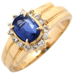 リング 指輪 ブルーサファイア ダイヤリング K18YG ゴールド 青 18K 750 YG  中古