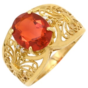 リング 指輪 オパール ダイヤリング K18YG ゴールド オレンジ 中古