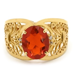 リング 指輪 オパール ダイヤリング K18YG ゴールド オレンジ 中古