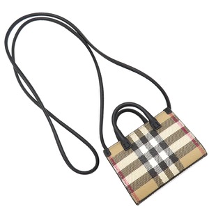 バーバリー ショルダーバッグ マイクロ デニー ショルダー レザー ベージュ 黒 ノバチェック  中古