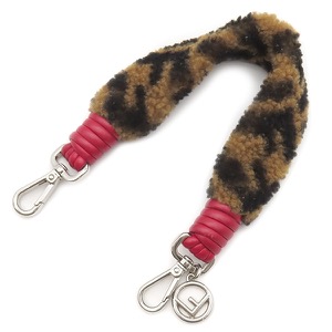 フェンディ ショルダーストラップ ストラップ ユー ミニ ムートン ブラウン 茶 赤 ズッカ FF柄 ミニストラップ  中古