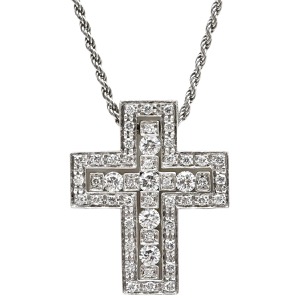 ダミアーニ ネックレス ベルエポック S K18WG シルバー ダイヤ ペンダント Au750 18K 18金 クロス 十字架  中古