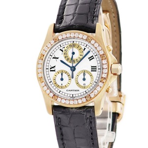 カルティエ サントス ロンド クロノグラフ WM400151 K18YG無垢 純正ダイヤ 青針 ローマン クオーツ