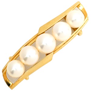 ミキモト アクセサリー パール 帯どめ K14YG ホワイト MIKIMOTO 帯留め 5P 5粒 真珠 あこや  中古