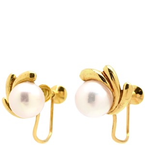 ミキモト イヤリング K18YG ホワイト Au750 18K 18金 イエローゴールド あこや パール 真珠  中古