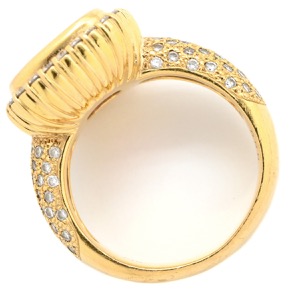 リング 指輪 レッドトルマリン ダイヤ リング K18YG レッド 赤 スクエア カメオ 浮き彫り ルベライト パヴェ 中古