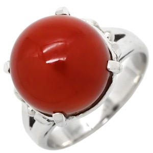 リング 指輪 珊瑚リング Pt900 シルバー 赤 サンゴ レッド ラウンドシェイプ 中古