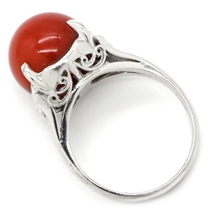 リング 指輪 珊瑚リング Pt900 シルバー 赤 サンゴ レッド ラウンドシェイプ 中古