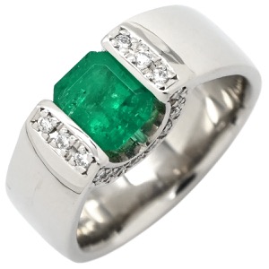 リング 指輪 エメラルド ダイヤモンド リング Pt900 シルバー グリーン 緑 スクエア プラチナム 中古