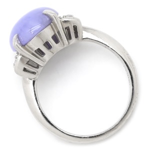 リング 指輪 ラベンダー翡翠 ダイヤ リング Pt900 パープル プラチナム ラベンダージェダイト 紫 オーバルカボション バゲットカット 中古