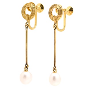 ミキモト イヤリング K18YG ホワイト Au750 18K 18金 イエローゴールド あこや パール 真珠  中古