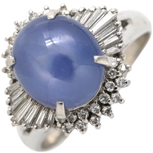 リング 指輪 スターサファイア ダイヤリング Pt900 シルバー 青  中古