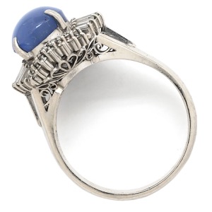 リング 指輪 スターサファイア ダイヤリング Pt900 シルバー 青  中古