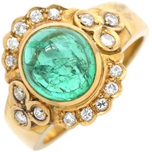 リング 指輪 エメラルド ダイヤモンド リング K18YG ゴールド グリーン 緑 中古