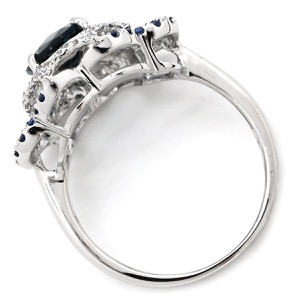 リング 指輪 ブルートパーズ ブルーサファイア ダイヤ K18WG シルバー 青 オーバル  パヴェ フラワーモチーフ フィリグリー  中古