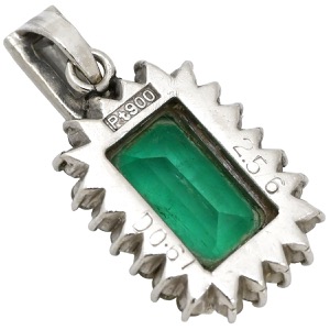 ペンダントトップ エメラルド ダイヤ Pt900 グリーン 緑 ネックレストップ エメラルドカット スクエア プラチナム  中古