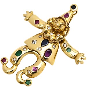 ペンダントトップ K18YG ゴールド Au750 18K 18金 ダイヤ マルチストーン ダンシングピエロモチーフ アンティーク 中古