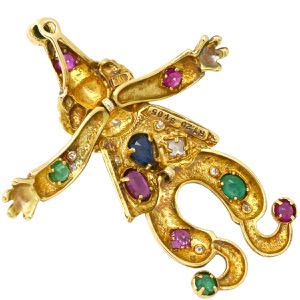 ペンダントトップ K18YG ゴールド Au750 18K 18金 ダイヤ マルチストーン ダンシングピエロモチーフ アンティーク 中古