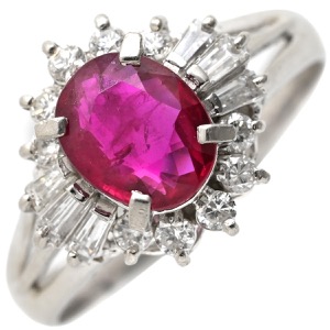 リング 指輪 ルビー ダイヤリング Pt850 シルバー レッド 赤  中古