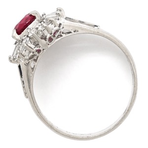 リング 指輪 ルビー ダイヤリング Pt850 シルバー レッド 赤  中古