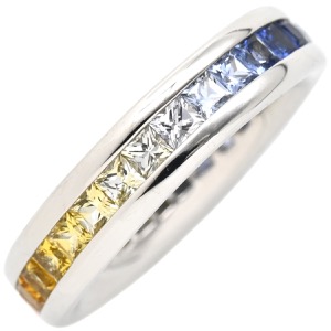 リング 指輪 サファイアリング K18WG マルチカラー Au750 18K 18金 イエロー ブルー ホワイト カラーストーン 中古