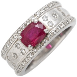 リング 指輪 ルビー ダイヤ リング Pt900 レッド 赤 プラチナム マット加工 つや消し 天然石 中古