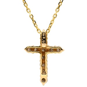 ネックレス ダイヤ クロスペンダント K18YG ゴールド 十字架 11石 11P 中古