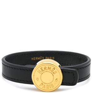 エルメス ブレスレット セリエ ルーピング レザー ブラック M 黒 オレンジ 中古