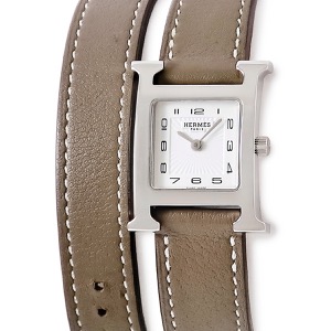 エルメス Hウォッチ HH1.210 H型 シルバー ギヨシェ アラビア スクエア クオーツ