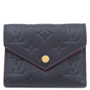 ルイヴィトン 三つ折り財布 ポルトフォイユ ヴィクトリーヌ モノグラムアンプラント ネイビー 紺 赤 コンパクトウォレット   M64577 中古