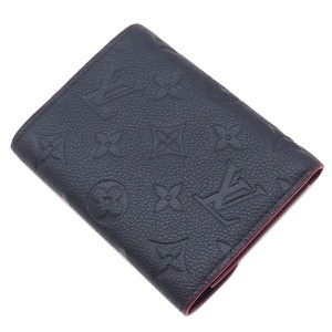 ルイヴィトン 三つ折り財布 ポルトフォイユ ヴィクトリーヌ モノグラムアンプラント ネイビー 紺 赤 コンパクトウォレット   M64577 中古