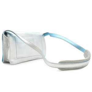 ミュウミュウ ショルダーバッグ ロゴエンボス ショルダ  レザー ブルー バイカラー 肩掛け  中古