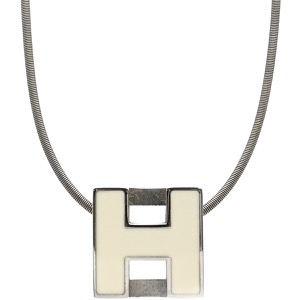 エルメス ネックレス カージュドアッシュ Hキューブ メタル ホワイト 白  中古