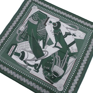 エルメス ストール ショール カレ140 CARRE カレジェアン カシミヤ グリーン 【ZOUAVES ET DRAGONS BANDANA /ズアヴとドラゴン】  中古