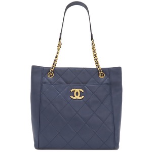 シャネル トートバッグ マトラッセ スモール ショッピングバッグ ネイビー 紺 チェーンショルダー ココマーク 中古