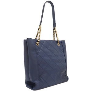 シャネル トートバッグ マトラッセ スモール ショッピングバッグ ネイビー 紺 チェーンショルダー ココマーク 中古