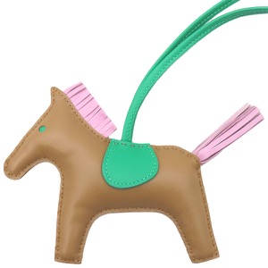 エルメス バッグチャーム ロデオMM マルチカラー 茶 ピンク 緑  中古