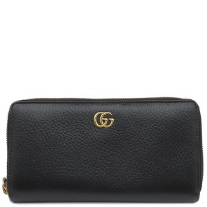 グッチ 長財布 プチマーモント ジップアラウンドウォレット  レザー ブラック 黒 ラウンドファスナー ダブルG  456117 中古