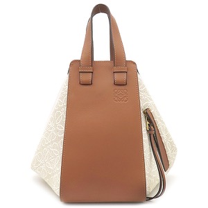 ロエベ 2WAYバッグ ハンモックバッグ スモール レザー ブラウン 茶 白 ハンドバッグ ショルダー アナグラム ジャガード 中古