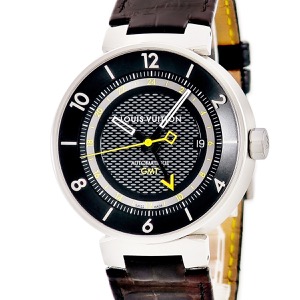 ルイヴィトン タンブール ムーン GMT Q8D30Z ブラック イエロー バー アラビア デイト 自動巻き