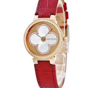 ルイヴィトン タンブール Q1K07 K18PG無垢 純正ダイヤ ホワイト シェル ラウンド クオーツ