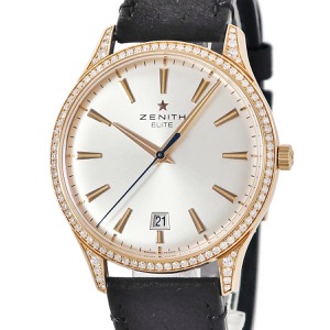 ゼニス エリート 22.2022.670 K18PG無垢 純正ダイヤ デイト シルバー シースルーバック 自動巻き